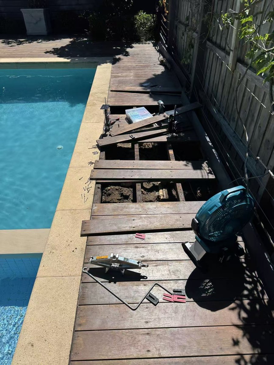 Deck section lifted to re-level and re-secure the sinking substructure