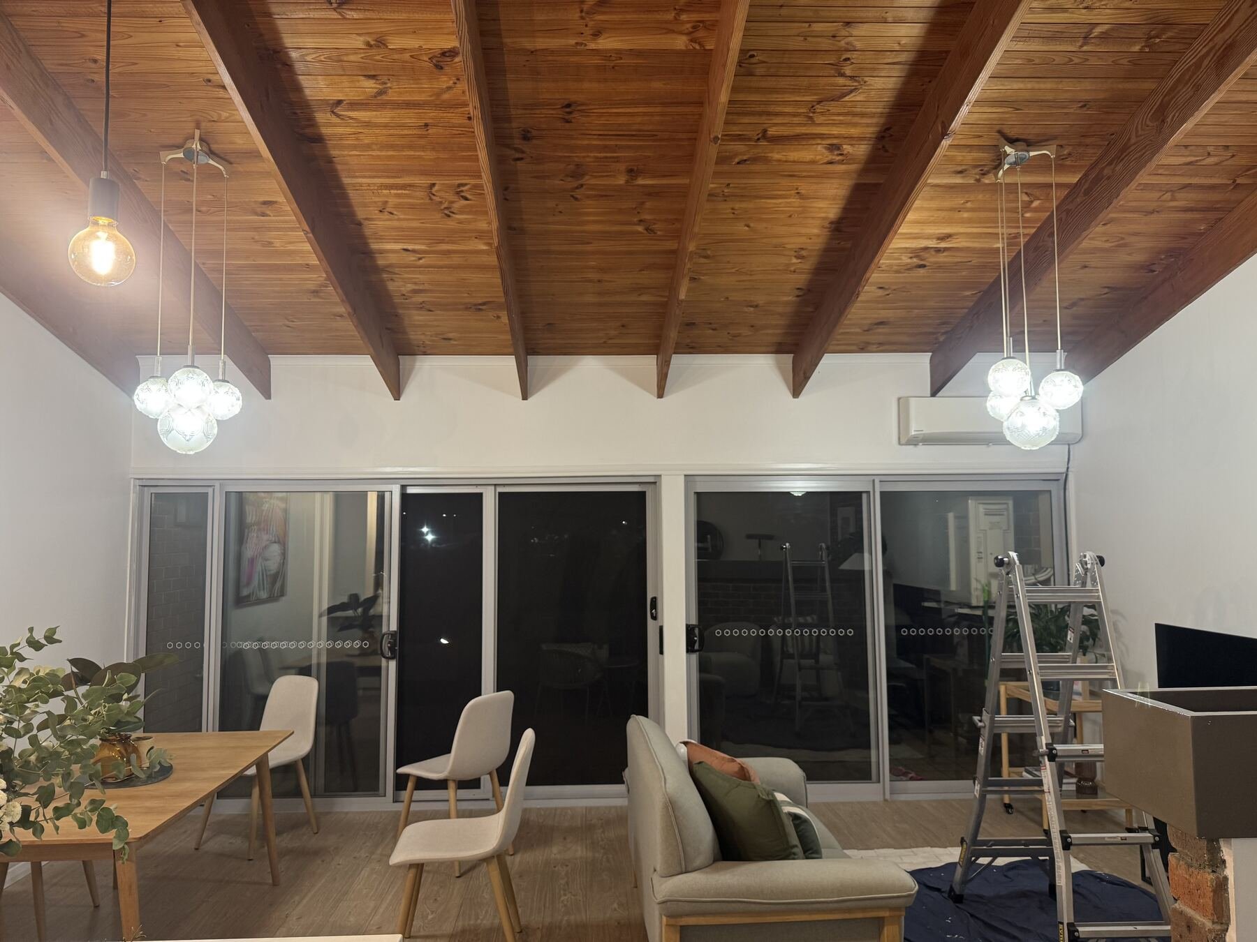 Living and dining area nearing completion during the refresh, fit-out still underway