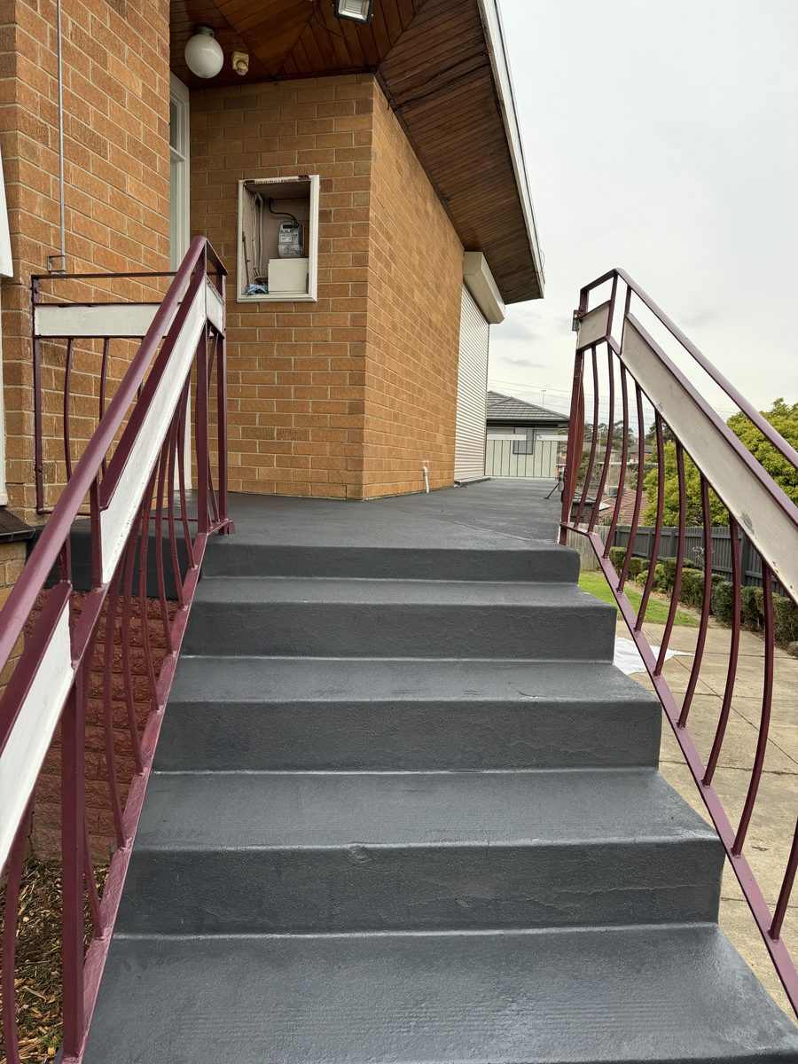 Freshly painted concrete steps and balustrade