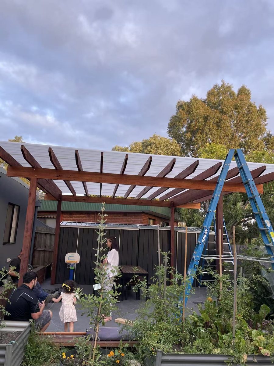 The completed alfresco at dusk, ready for the family to enjoy